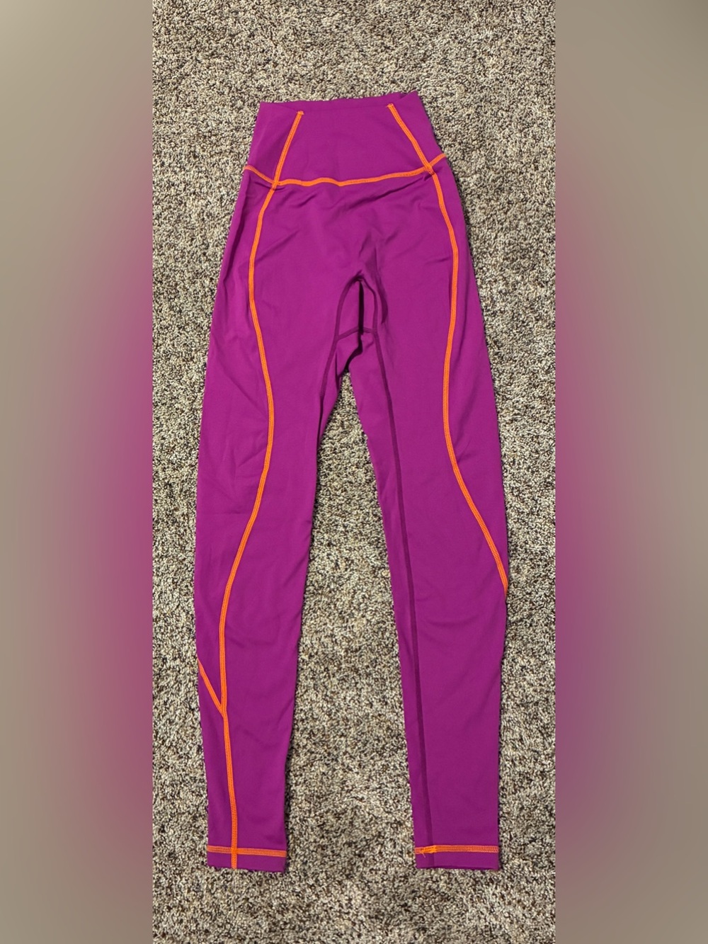 BuffBunny Collection High-Rise Purple Active Leggings with Orange Contrast Trim